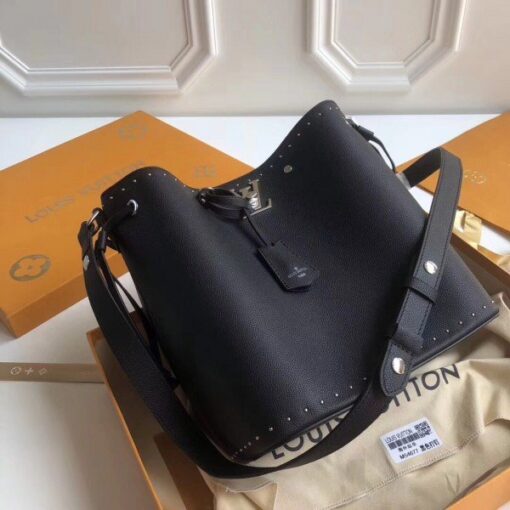 Replica Louis Vuitton Black Lockme Bucket Bag M43878 BLV749 2