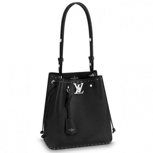 Replica Louis Vuitton Black Lockme Bucket Bag M43878 BLV749