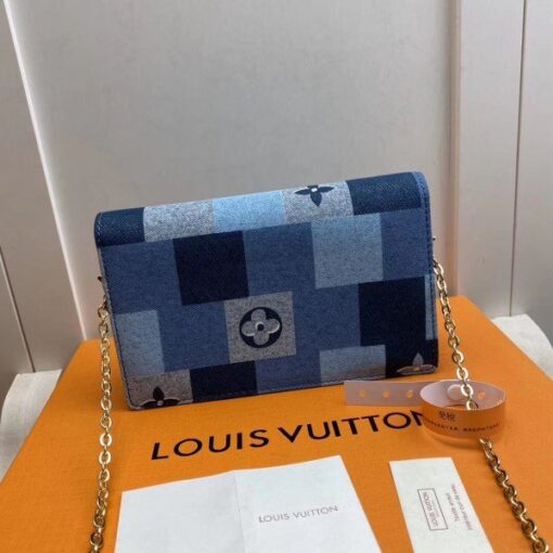 Replica Louis Vuitton Flore Chain Wallet Monogram Denim M69036 BLV477 5