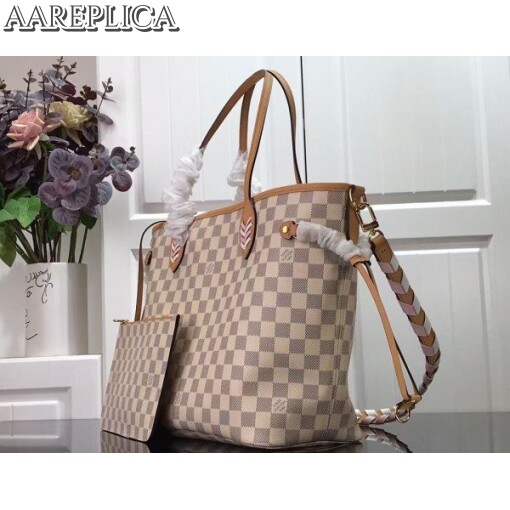 Replica Louis Vuitton Damier Azur Neverfull MM Bag With Braided Strap N50047 BLV043 3