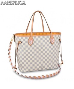 Replica Louis Vuitton Damier Azur Neverfull MM Bag With Braided Strap N50047 BLV043