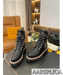 Replica Louis Vuitton Territory Flat Ranger Boots In Black Calfskin 2
