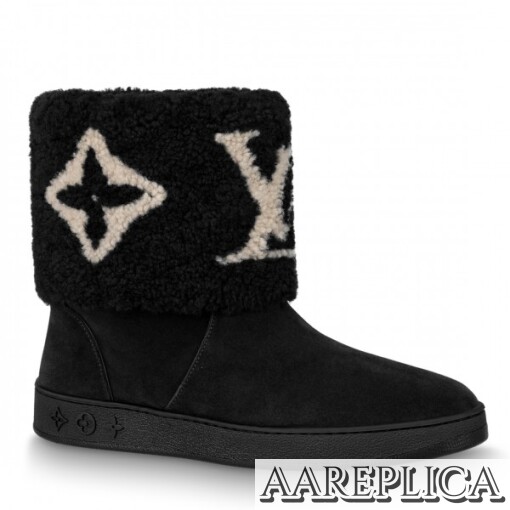 Replica Louis Vuitton Black Snowdrop Flat Ankle Boots