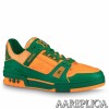 Replica Louis Vuitton LV Trainer Sneakers In Orange Denim with Mesh 9