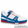 Replica Louis Vuitton Charlie Sneakers In White Leather With Blue Detail 9
