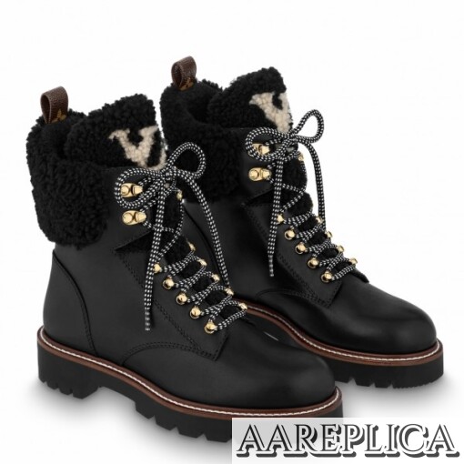 Replica Louis Vuitton Black Territory Flat Ranger Boots with Shearling