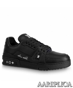 Replica Louis Vuitton Black LV Trainer Sneakers with Wool