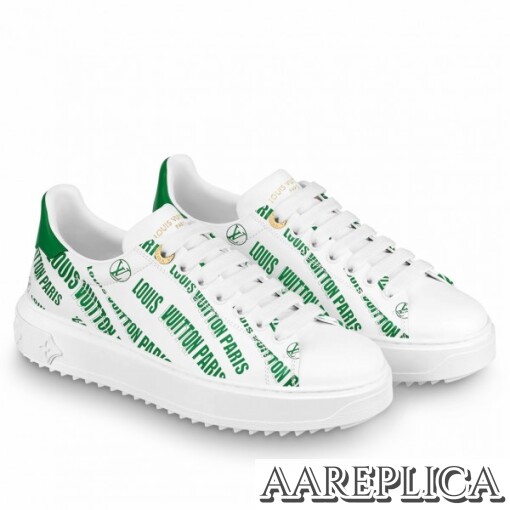 Replica Louis Vuitton Time Out Sneakers In Green Printed Leather