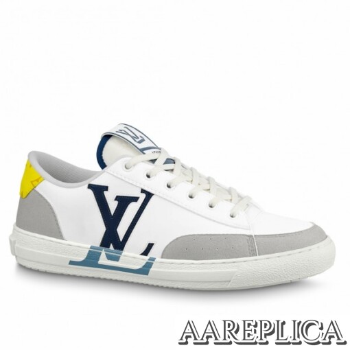 Replica Louis Vuitton Charlie Sneakers In White Leather With Blue Detail