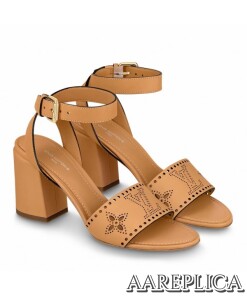 Replica Louis Vuitton Horizon Sandals In Brown Perforated Leather