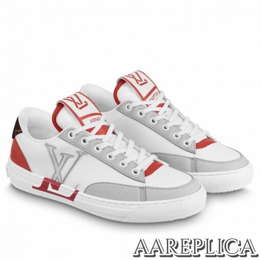 Replica Louis Vuitton Charlie Sneakers In White Leather With Red Detail