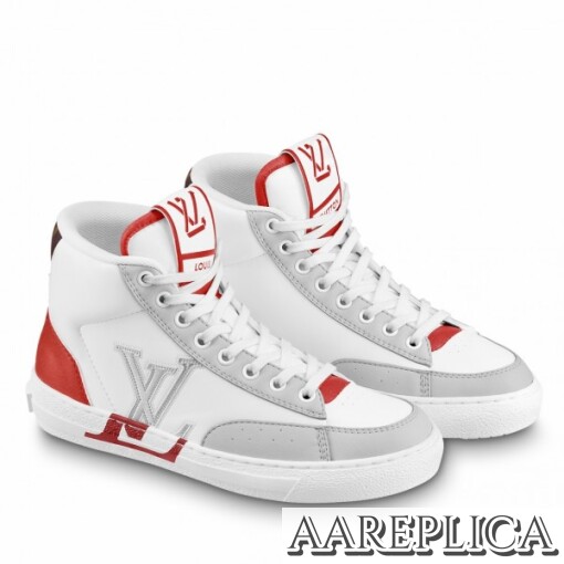 Replica Louis Vuitton White Charlie Sneaker Boots With Red Detail