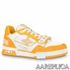 Replica Louis Vuitton LV Trainer Sneakers In Yellow Denim with Leather 9