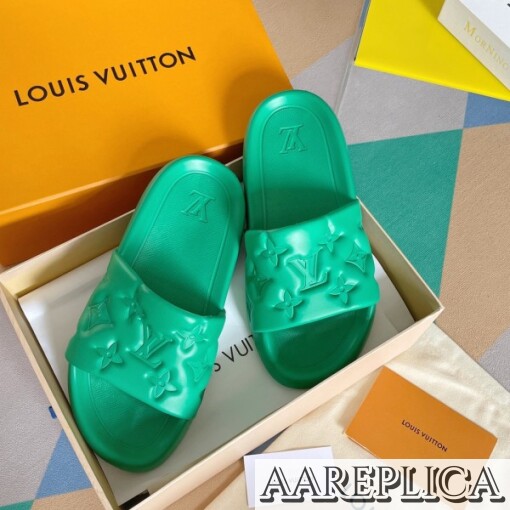 Replica Louis Vuitton Waterfront Mules In Green Monogram Rubber 4
