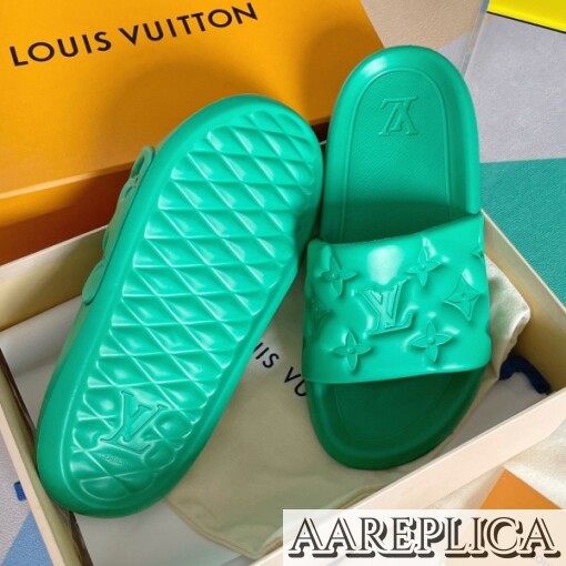 Replica Louis Vuitton Waterfront Mules In Green Monogram Rubber 5