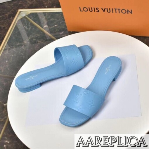 Replica Louis Vuitton Revival Flat Mules In Blue Monogram Lambskin 6