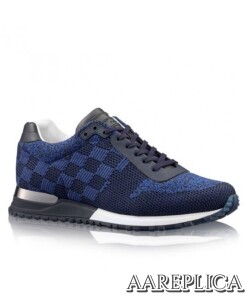 Replica Louis Vuitton Men Blue Run Away Sneaker Damier