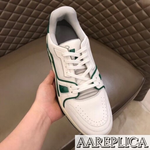 Replica Louis Vuitton LV Trainer Sneakers In White/Green Leather 4