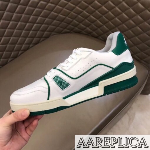 Replica Louis Vuitton LV Trainer Sneakers In White/Green Leather 5