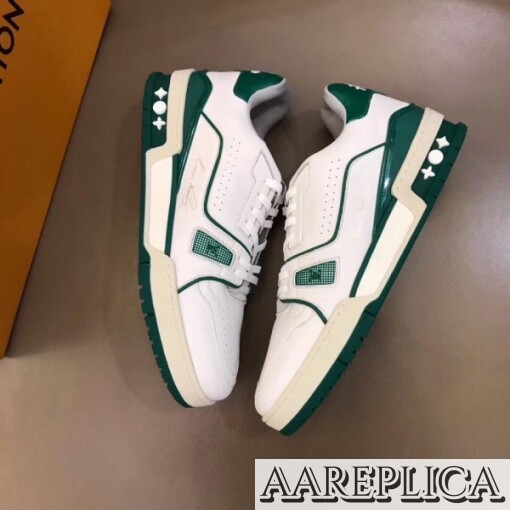 Replica Louis Vuitton LV Trainer Sneakers In White/Green Leather 7
