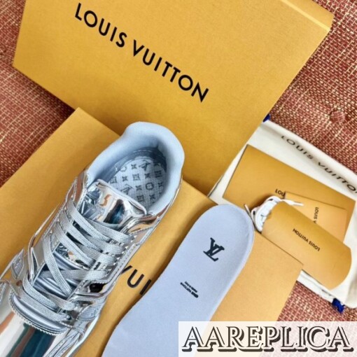 Replica Louis Vuitton LV Trainer Sneakers In Metallic Canvas 3