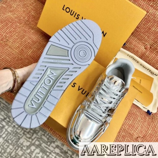 Replica Louis Vuitton LV Trainer Sneakers In Metallic Canvas 4