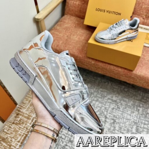 Replica Louis Vuitton LV Trainer Sneakers In Metallic Canvas 5