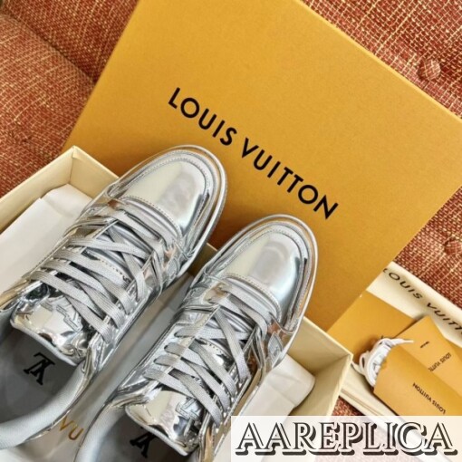 Replica Louis Vuitton LV Trainer Sneakers In Metallic Canvas 7