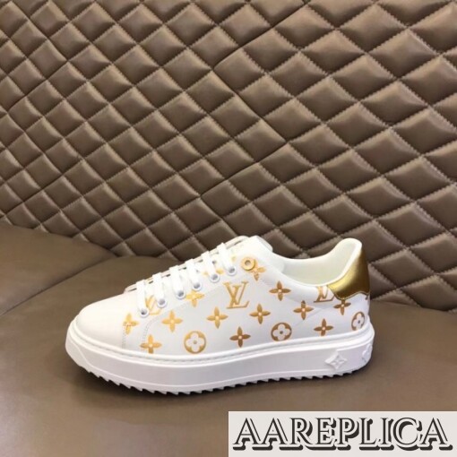 Replica Louis Vuitton Gold Metallic Monogram Time Out Sneakers 6