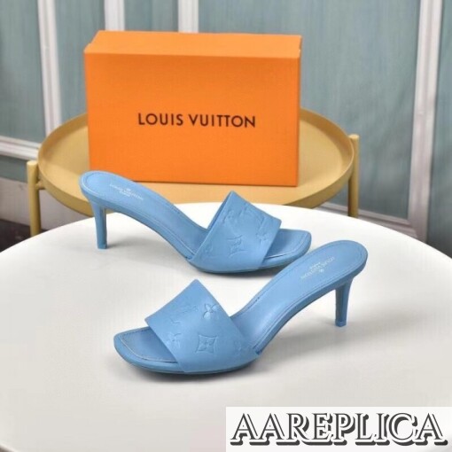 Replica Louis Vuitton Revival Mules 55mm In Blue Monogram Lambskin 2