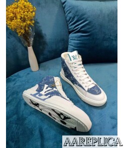 Replica Louis Vuitton Charlie Sneaker Boots In Blue Monogram Denim 2
