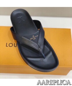 Replica Louis Vuitton Mirabeau Thong In Black Leather 2