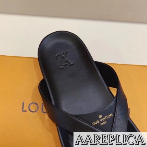 Replica Louis Vuitton Mirabeau Thong In Black Leather 4