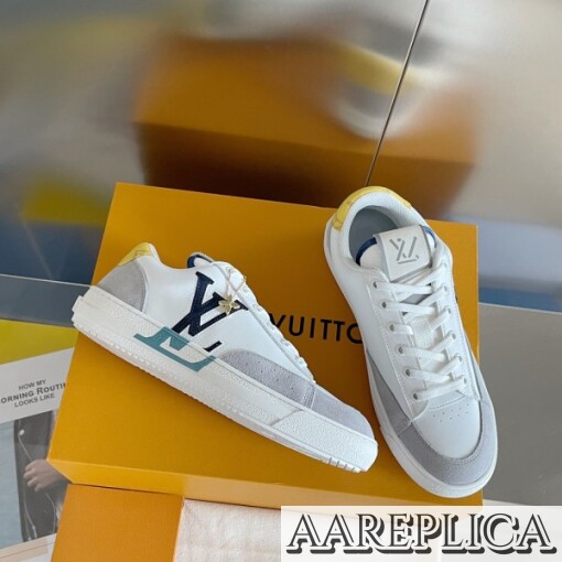 Replica Louis Vuitton Charlie Sneakers In White Leather With Blue Detail 2