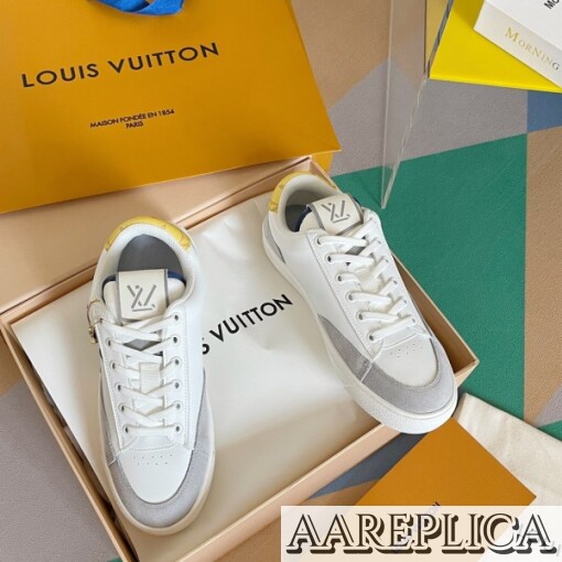 Replica Louis Vuitton Charlie Sneakers In White Leather With Blue Detail 6