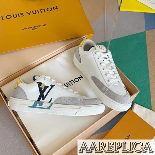 Replica Louis Vuitton Charlie Sneakers In White Leather With Blue Detail 8