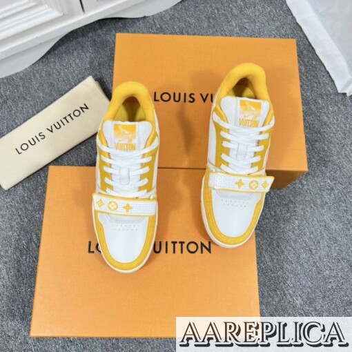 Replica Louis Vuitton LV Trainer Sneakers In Yellow Denim with Mesh 3
