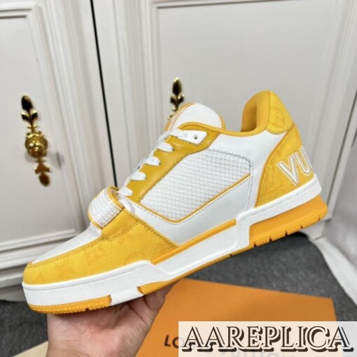 Replica Louis Vuitton LV Trainer Sneakers In Yellow Denim with Mesh 5