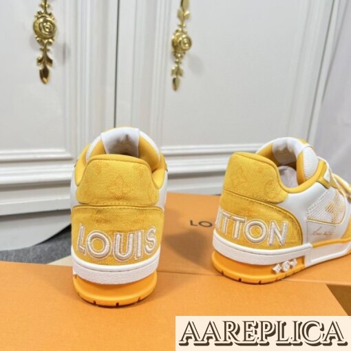 Replica Louis Vuitton LV Trainer Sneakers In Yellow Denim with Mesh 6