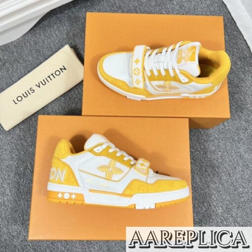 Replica Louis Vuitton LV Trainer Sneakers In Yellow Denim with Mesh 8