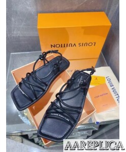 Replica Louis Vuitton Nova Flat Sandals In Black Lambskin 2