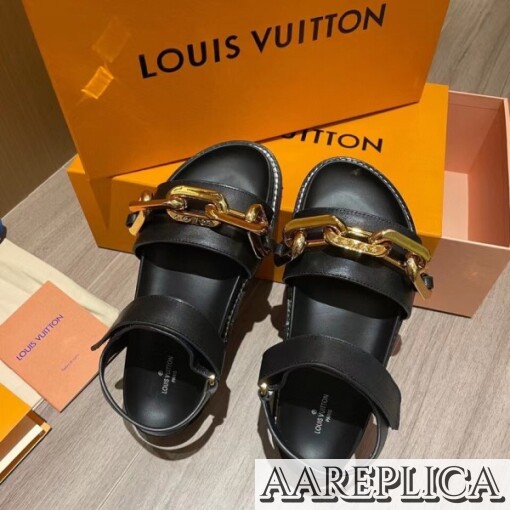 Replica Louis Vuitton Black Paseo Flat Comfort Sandals 3