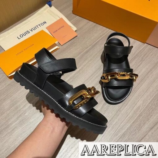 Replica Louis Vuitton Black Paseo Flat Comfort Sandals 4