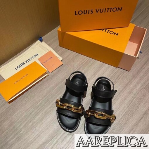 Replica Louis Vuitton Black Paseo Flat Comfort Sandals 6