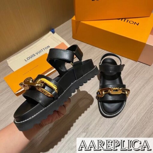 Replica Louis Vuitton Black Paseo Flat Comfort Sandals 7