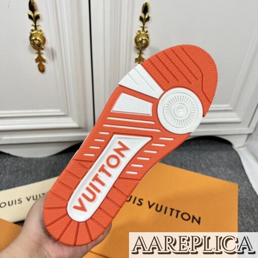 Replica Louis Vuitton LV Trainer Sneakers In Orange Denim with Mesh 4