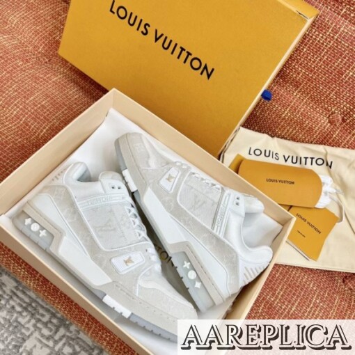Replica Louis Vuitton LV Trainer Sneakers In Beige Monogram Denim 8