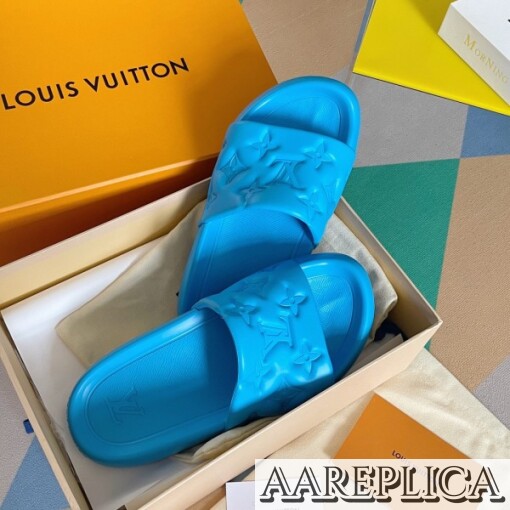 Replica Louis Vuitton Waterfront Mules In Blue Monogram Rubber 8