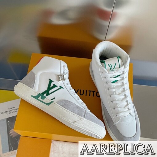 Replica Louis Vuitton White Charlie Sneaker Boots With Green Detail 3