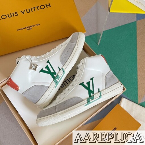 Replica Louis Vuitton White Charlie Sneaker Boots With Green Detail 4